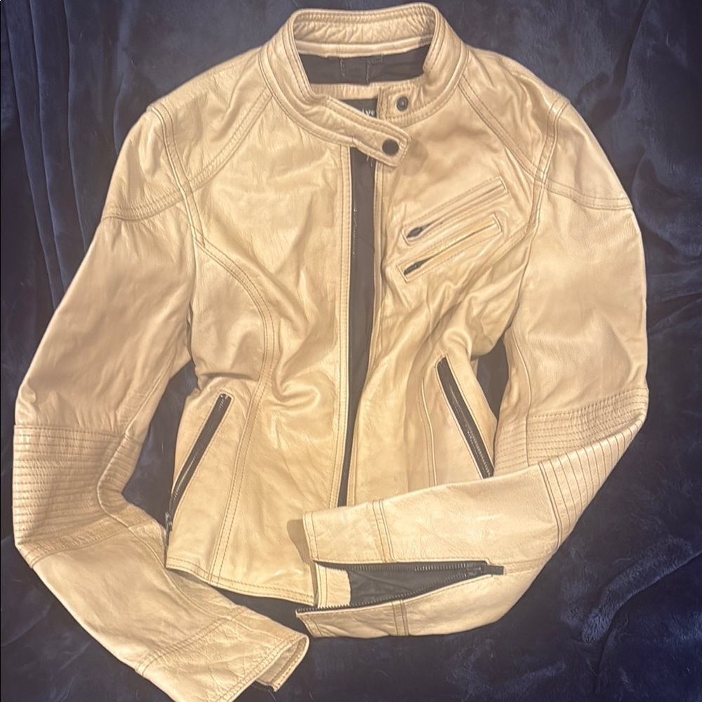 Black Rivet Tan Leather Moto Jacket